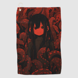 Red Tentacle Horror Anime Girl Golf Towel
