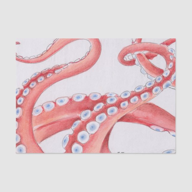 Red Tentacles Octopus Watercolor Tissue Paper (Front)