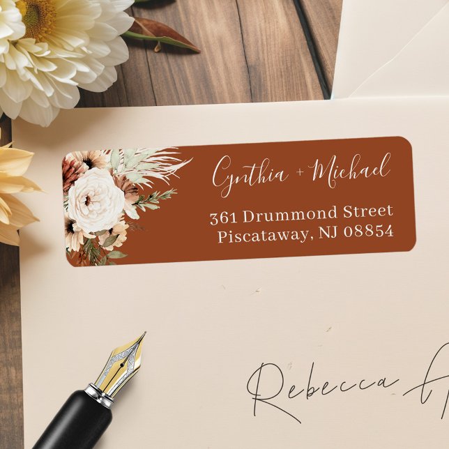 Red Terracotta Pampas Grass Floral Return Address (Creator Uploaded)