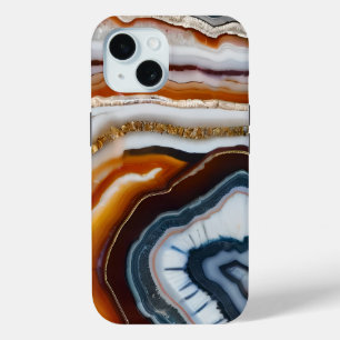 Red Terracotta White Black Blue Gold Agate Geode iPhone 15 Case