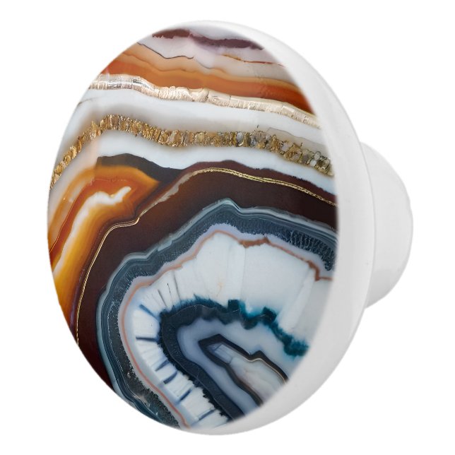Red Terracotta White Black Blue Gold Agate Geode Ceramic Knob (Right)
