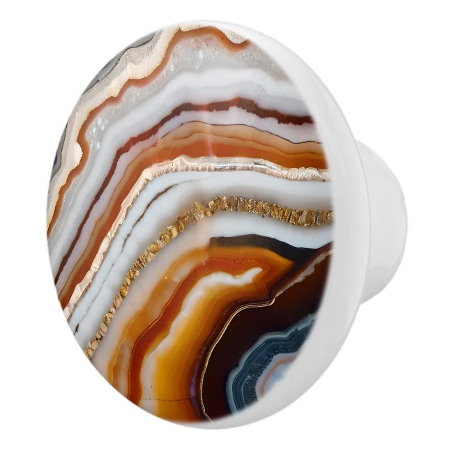 Red Terracotta White Black Blue Gold Agate Geode Ceramic Knob (Right)
