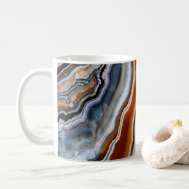 Red Terracotta White Black Blue Gold Agate Geode Coffee Mug (With Donut)