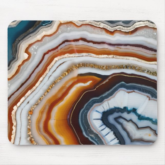 Red Terracotta White Black Blue Gold Agate Geode Mouse Pad (Front)