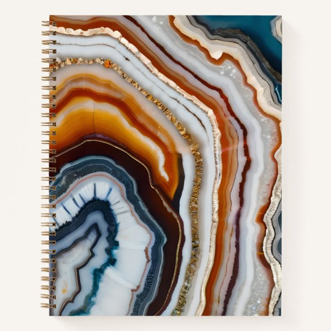 Red Terracotta White Black Blue Gold Agate Geode Notebook (Front)