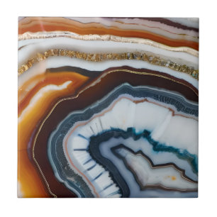 Red Terracotta White Black Blue Gold Agate Geode Tile
