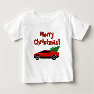 Red Tesla truck hauling a Christmas tree cute Baby T-Shirt