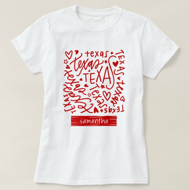 Red Texas Doodle Pattern T-Shirt (Design Front)