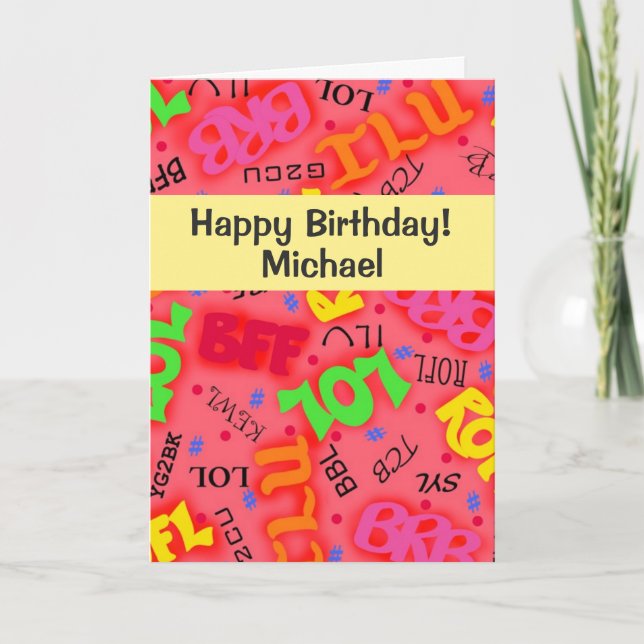 Red Text Art Symbols Words Card (Front)