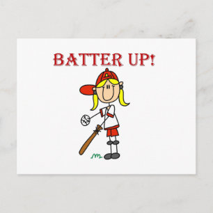 Red Text Batter Up Girls Softball Shirts and Gifts Postcard