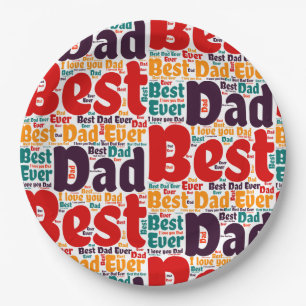 Red Text Best Dad Ever  Paper Plate