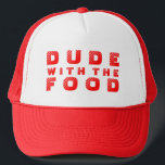 Red Text Design Dude With The Food Trucker Hat<br><div class="desc">Cute,  funny text design,  Dude,  with the food text in red. Changeable text and text color.</div>