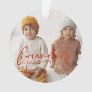 Red Text Grandkids Make Life Grand Photo Ornament