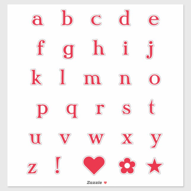 Red Text Letters | Monogram Alphabet Stickers (Sheet)
