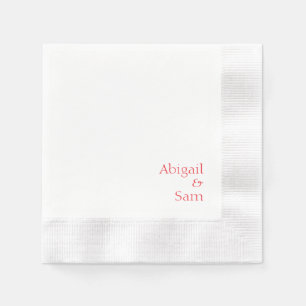 Red Text Personalised White Coined Wedding  Napkin