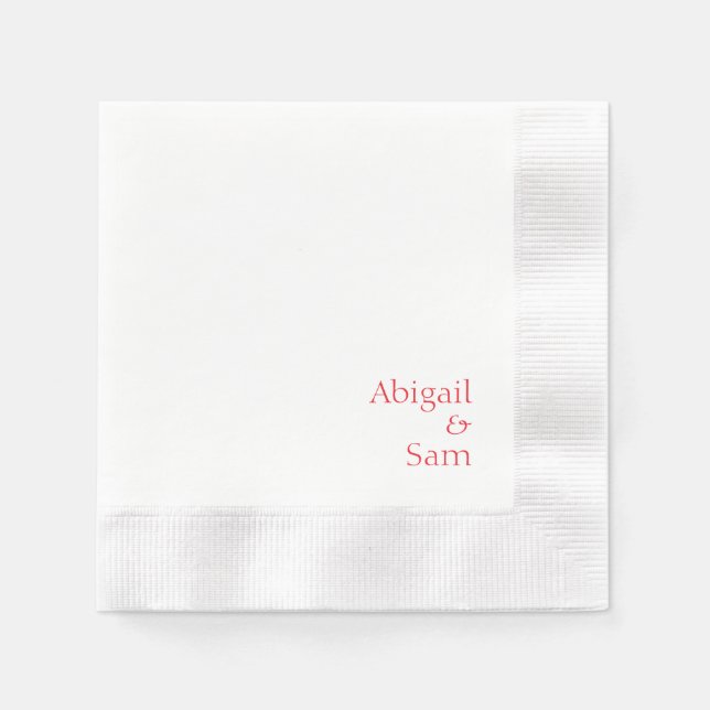 Red Text Personalised White Coined Wedding  Napkin (Front)
