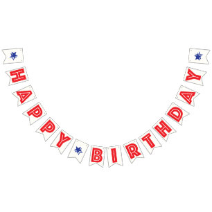 RED TEXT, WHITE BKGD, BLUE STARS ☆HAPPY BIRTHDAY☆ BUNTING