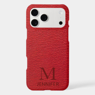 Red Textured Leather Monogram Personalised Name