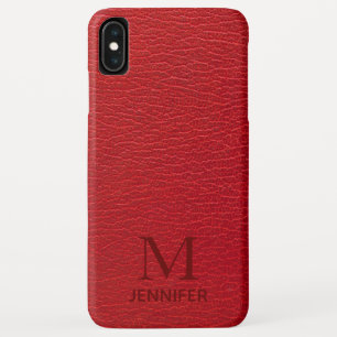 Red Textured Leather Monogram Personalised Name Case-Mate iPhone Case