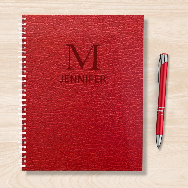 Red Textured Leather Monogram Personalised Name Planner (Creator Uploaded)