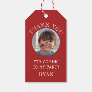 Red Thank you Birthday Boy Photo Gift Tags