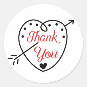 Red Thank You Black Heart - Wedding, Bridal Shower Classic Round Sticker