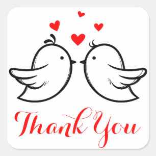 Red Thank You Black Lovebirds Wedding Party Square Sticker