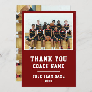 Red Thank you Coach Card Team Name Photo
