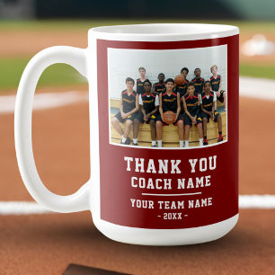 Red Thank you Coach Team Name Photo Coffee Mug