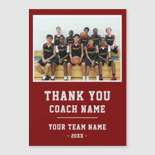 Red Thank you Coach Team Name Photo Magnet Card