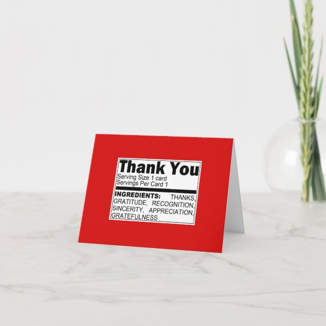 Red Thank You Ingredients Card (Front)
