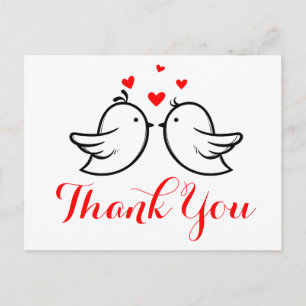 Red Thank You Lovebirds - Wedding, Bridal Shower Postcard