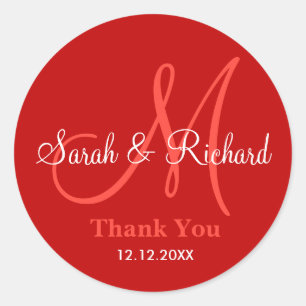 Red Thank You Wedding Monogram Sticker