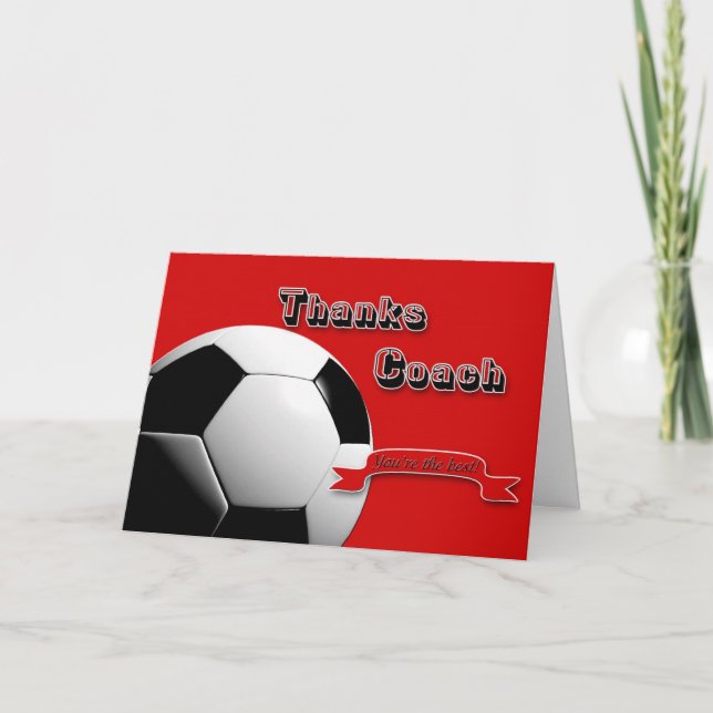 Red Thanks Soccer Coach Thank You Card (Front)