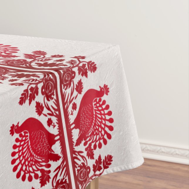 Red Thanksgiving Turkey Floral Tablecloth (In Situ)