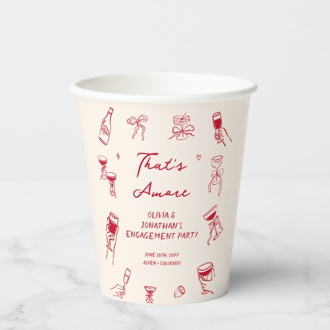 Red Thats Amore Engagement Party  Paper Cups (Front)