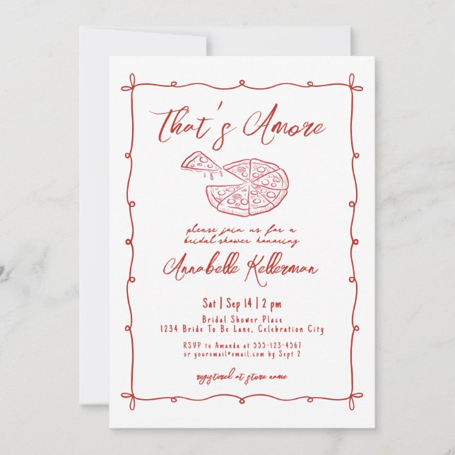 Red That's Amore Hand Drawn Bridal Shower Invitation (Front)