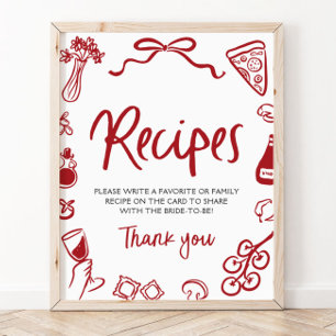 Red That's Amore Whimsical Italian Recipes Shower Poster