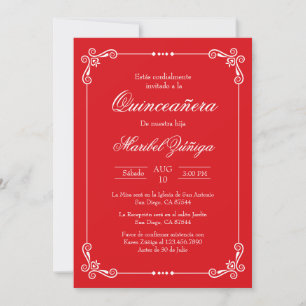Red theme quinceañera  invitation