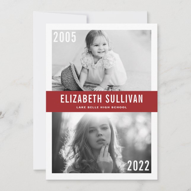Red Then and Now Class of 2022 Graduation Announcement (Front)