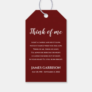 Red Think Of Me Celebration of Life Memorial Gift Tags