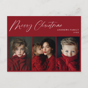 Red Three photo Christmas Holiday Design Postcard