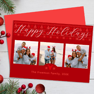 Red Three Photo Nordic Christmas Happy  Holiday Card