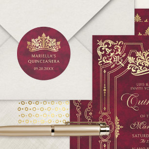 Red Tiara Crown Elegant Quinceanera Classic Round Sticker