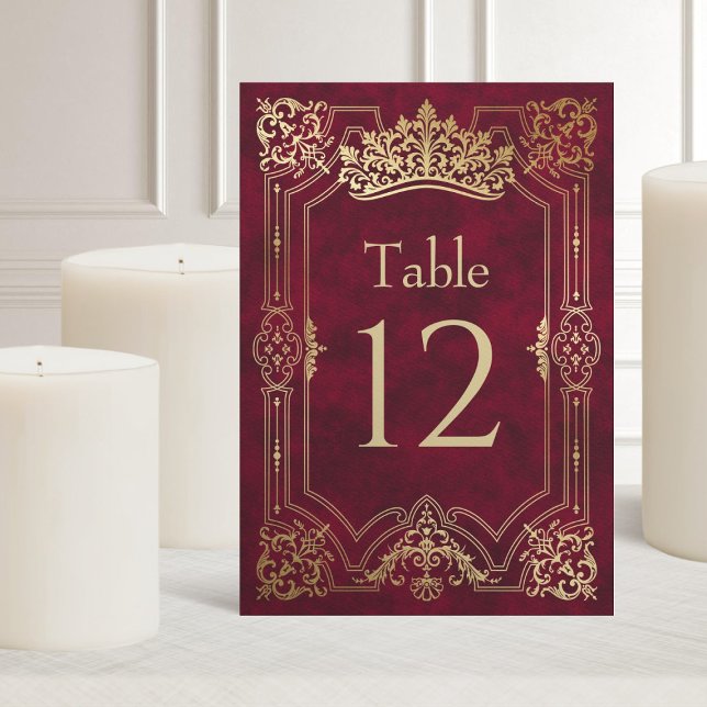 Red Tiara Crown Elegant Quinceanera Table Number (Creator Uploaded)