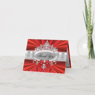 Red Tiara & Damask Thank You Card