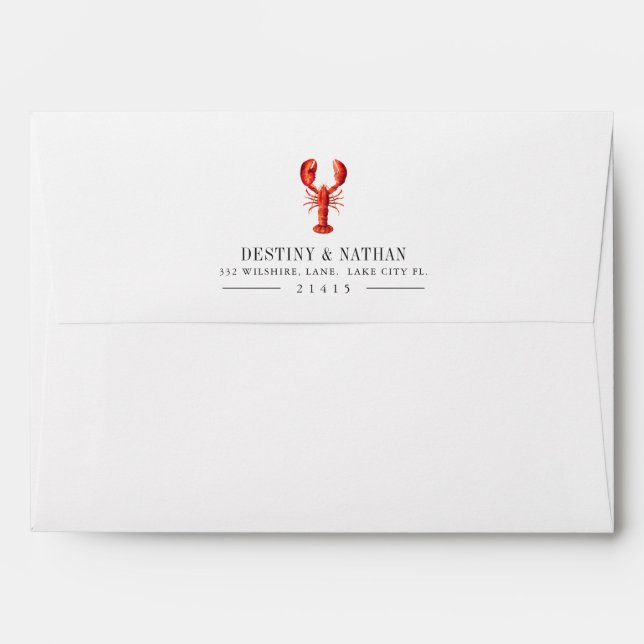 Red Tide | Lobster Themed | Pre-addressed Wedding Envelope (Back (Top Flap))