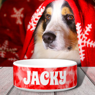 Red Tie Dye Personalised Dog or Cat Name Bowl
