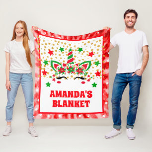Red Tie Dye Unicorn Christmas Personalized Kids  Fleece Blanket