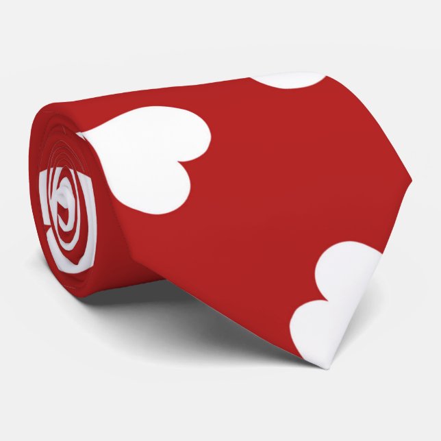 Red Tie White Hearts (Rolled)